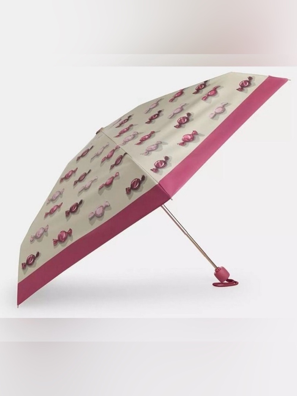 Coach Pink Candy-Accent Folding Umbrella NWT